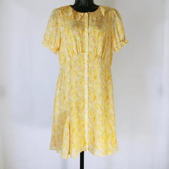 LOFT | Dresses | Loft Outlet Short Sleeve Floral Yellow Dress Size 4 |  Poshmark